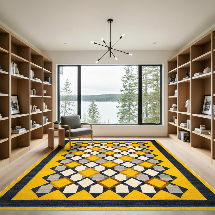 Geometric Modern Yellow Geometric Diamond Area Rug