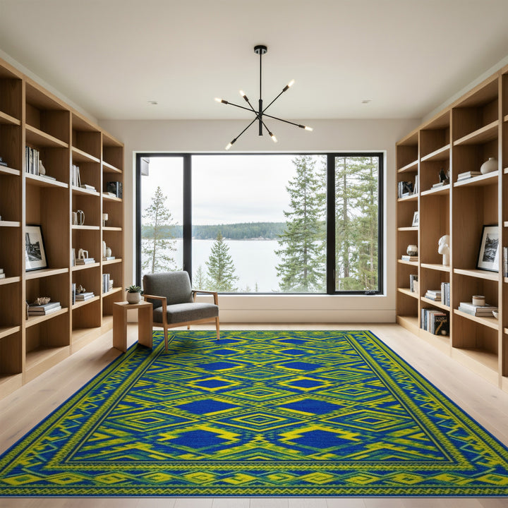 Bold Blue Yellow Geometric Modern Area Rug