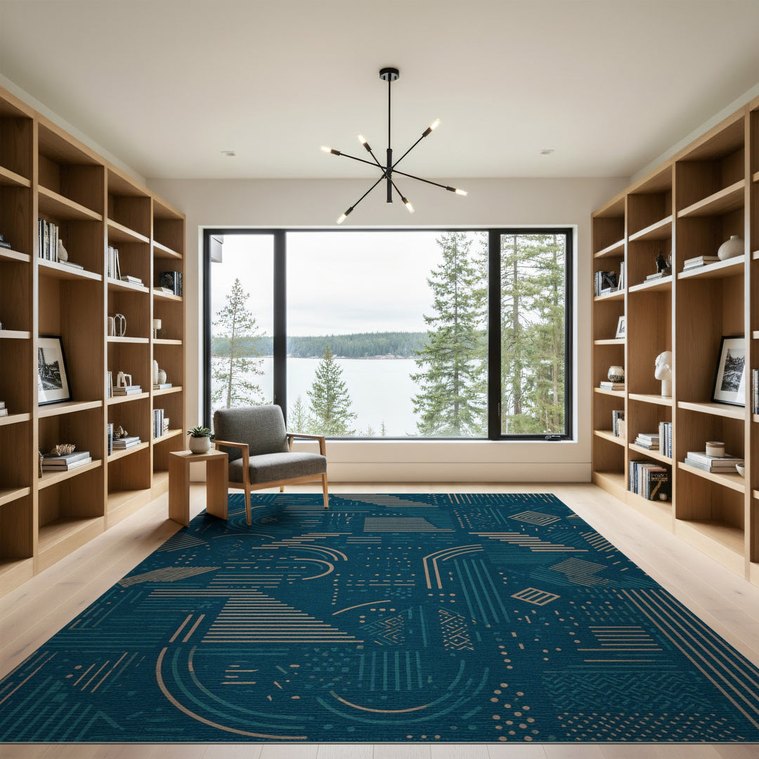 Teal Geometric Line Area Rug