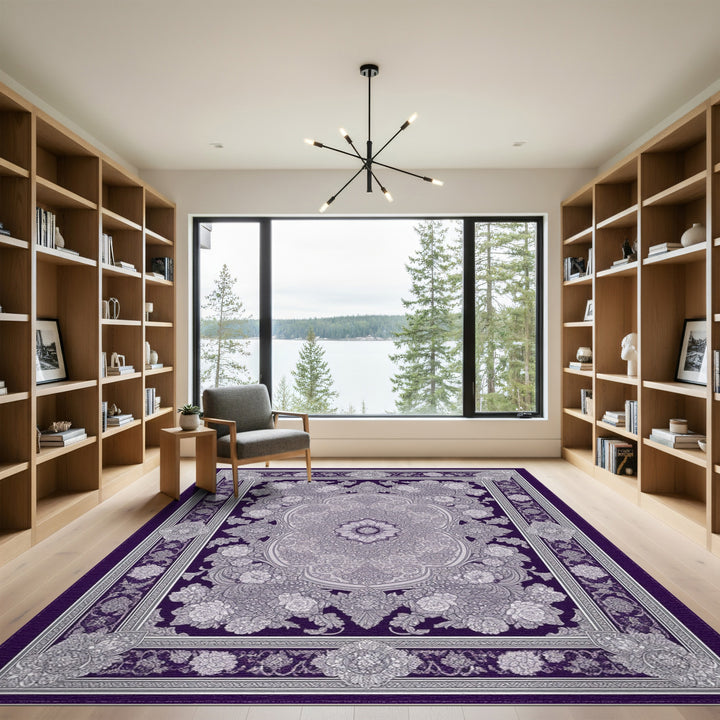 Purple Floral Medallion Persian Traditional Persian Area Rug