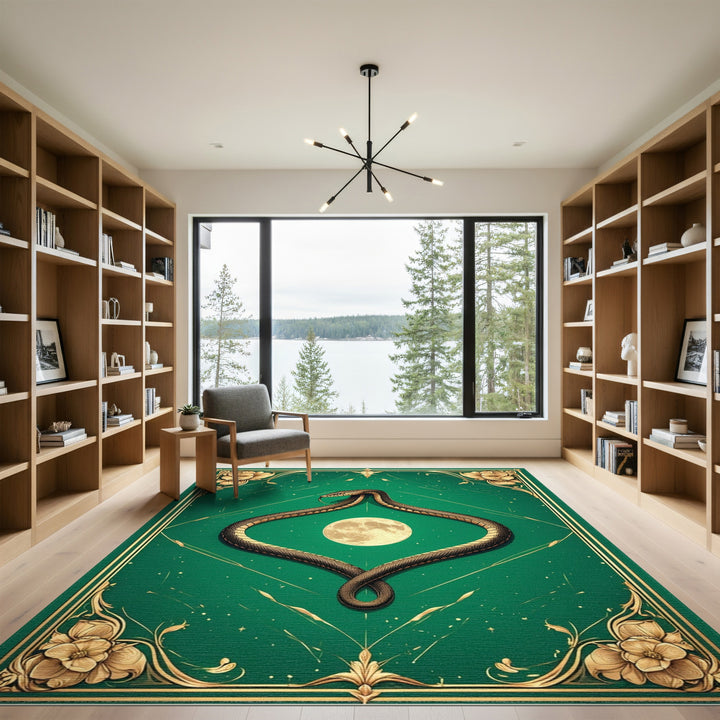 Serpent Moon Green Floral Area Rug