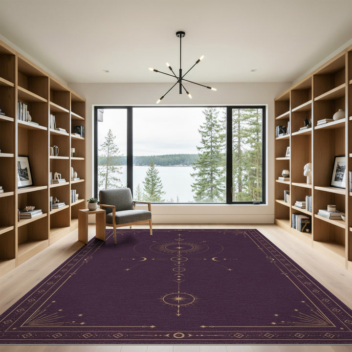 Purple Celestial Moon Phase Purple Area Rug