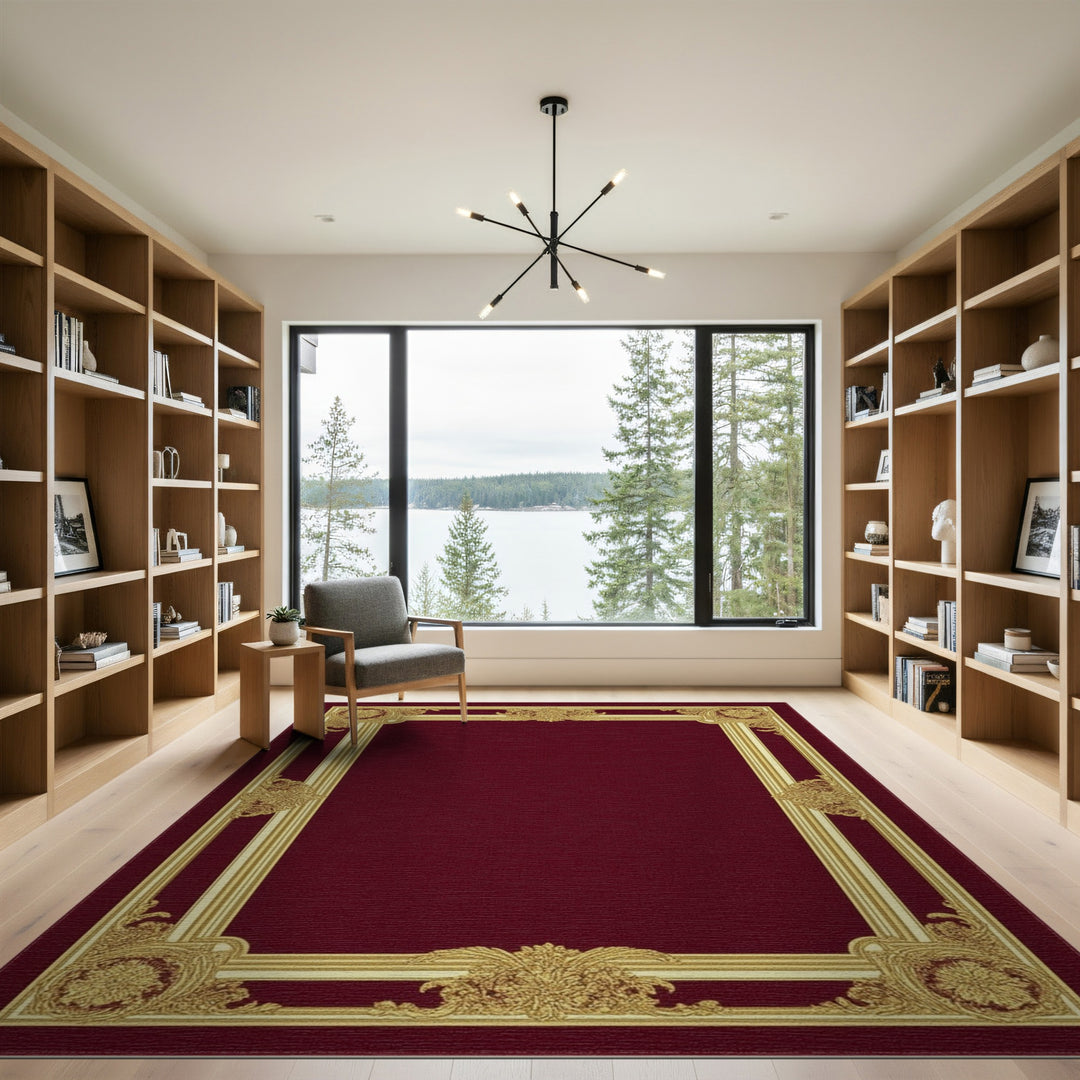 Ornate Red Gold Frame Area Rug