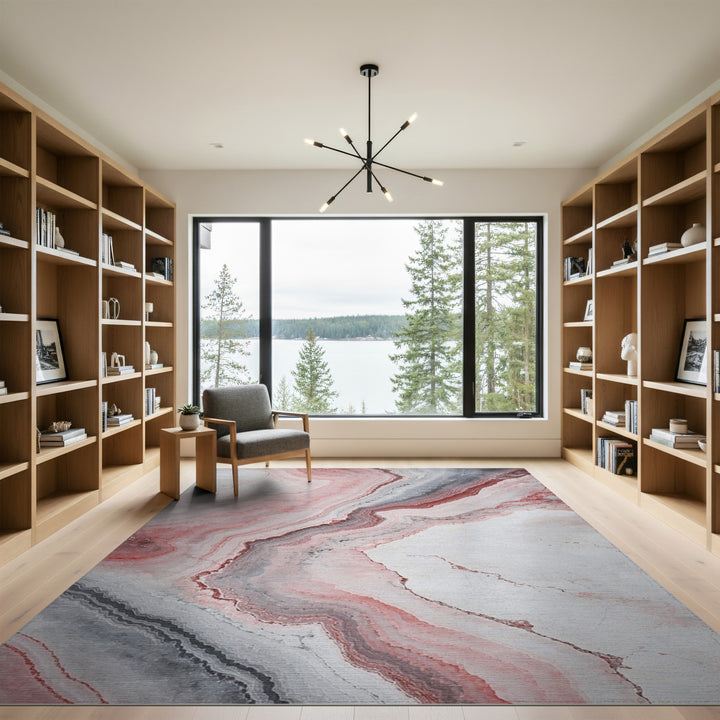 Pink Grey Marble Abstract Area Rug