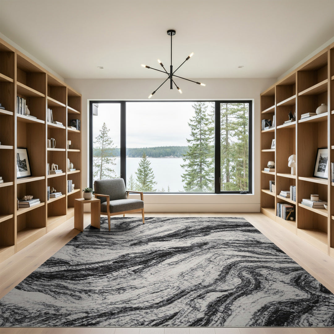 Black and White Abstract Area Black White Marble Swirl Area Rug