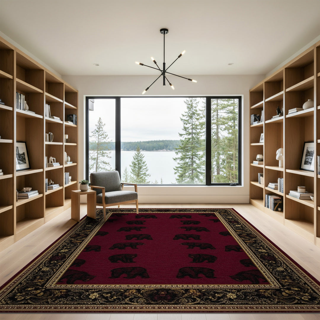 Black Bear Red Heritage Area Rug