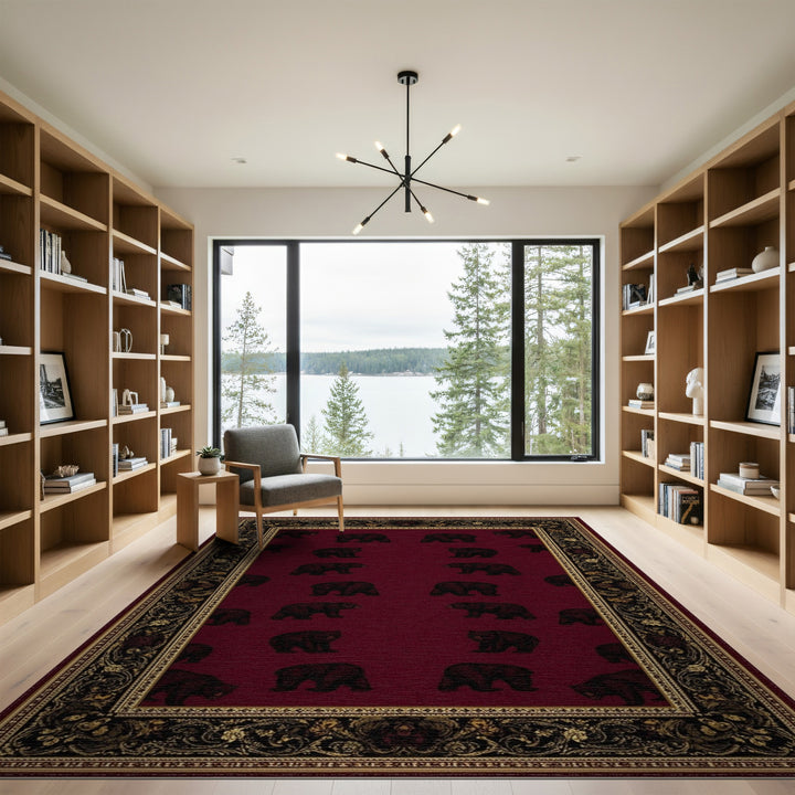 Black Bear Red Heritage Area Rug