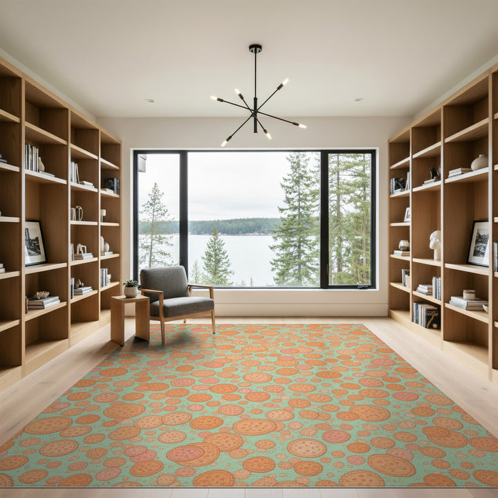Orange Circle Pattern Washable Area Rug