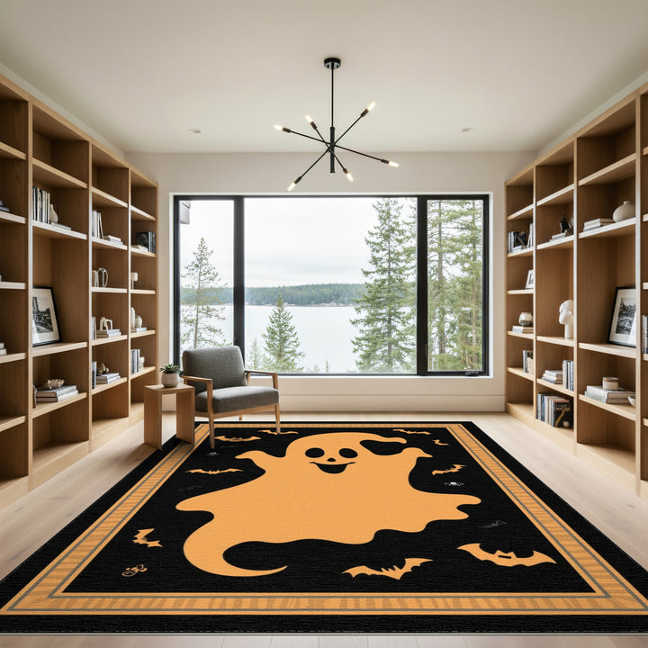 Kids Cartoon Orange Ghost Halloween Area Rug
