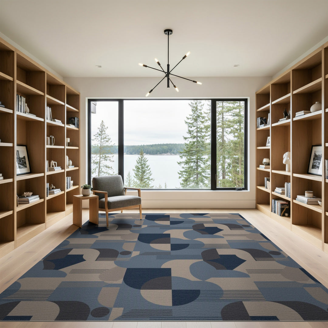 Blue Geometric Modern Area Rug