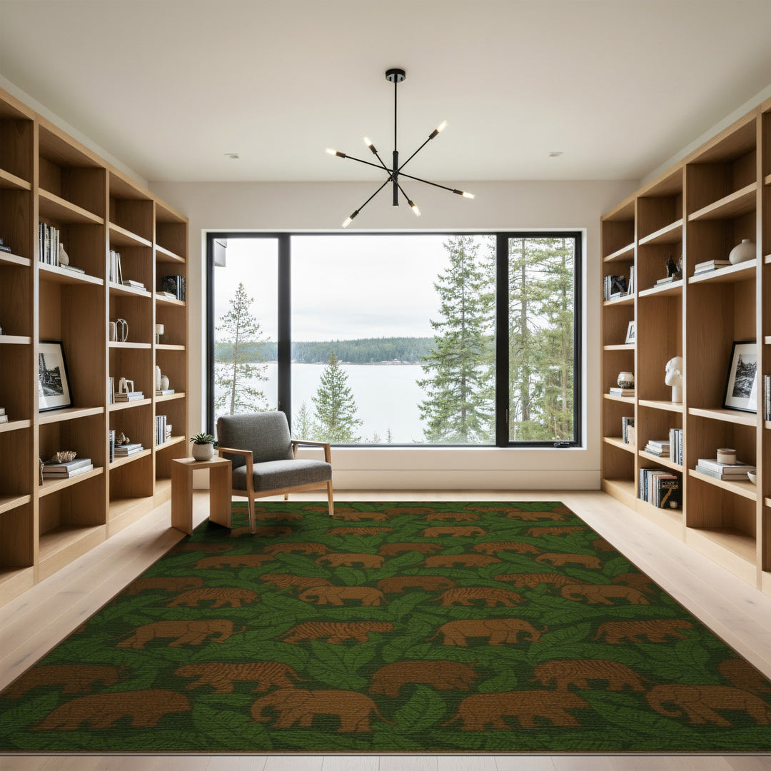 Green Elephant Tiger Leaf Area Rug