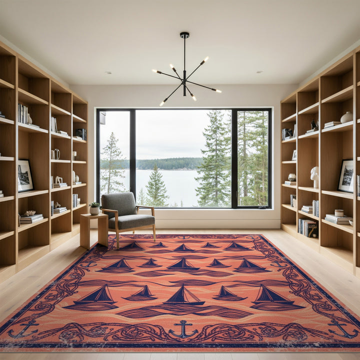 Orange Coastal Sailboat Area Rug
