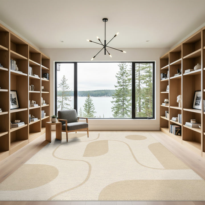 Organic Beige and Neutral Beige Organic Abstract Area Rug