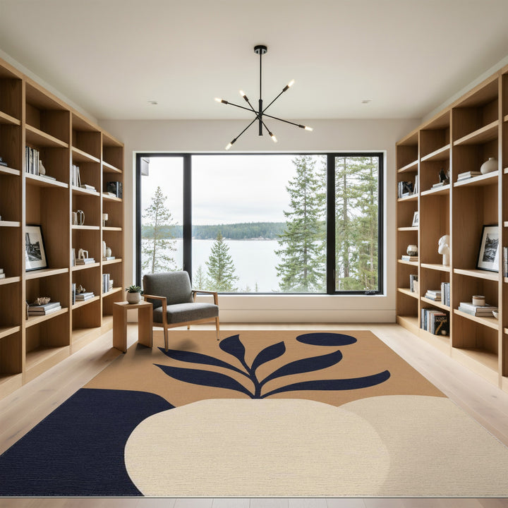 Abstract Navy Leaf Vase Rug