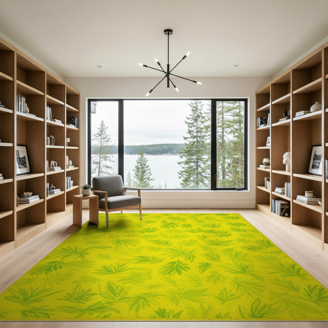 Yellow Leaf Print Area Rug