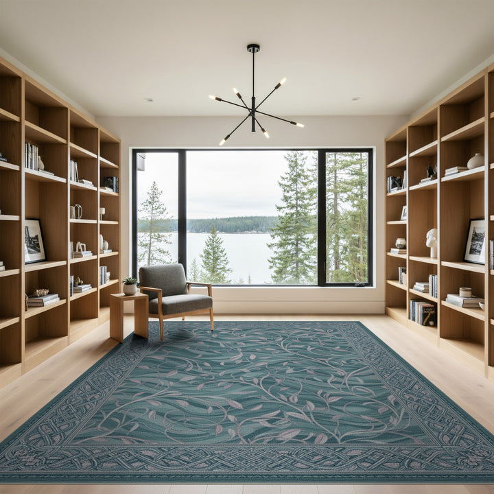 Teal Floral Vine Area Rug