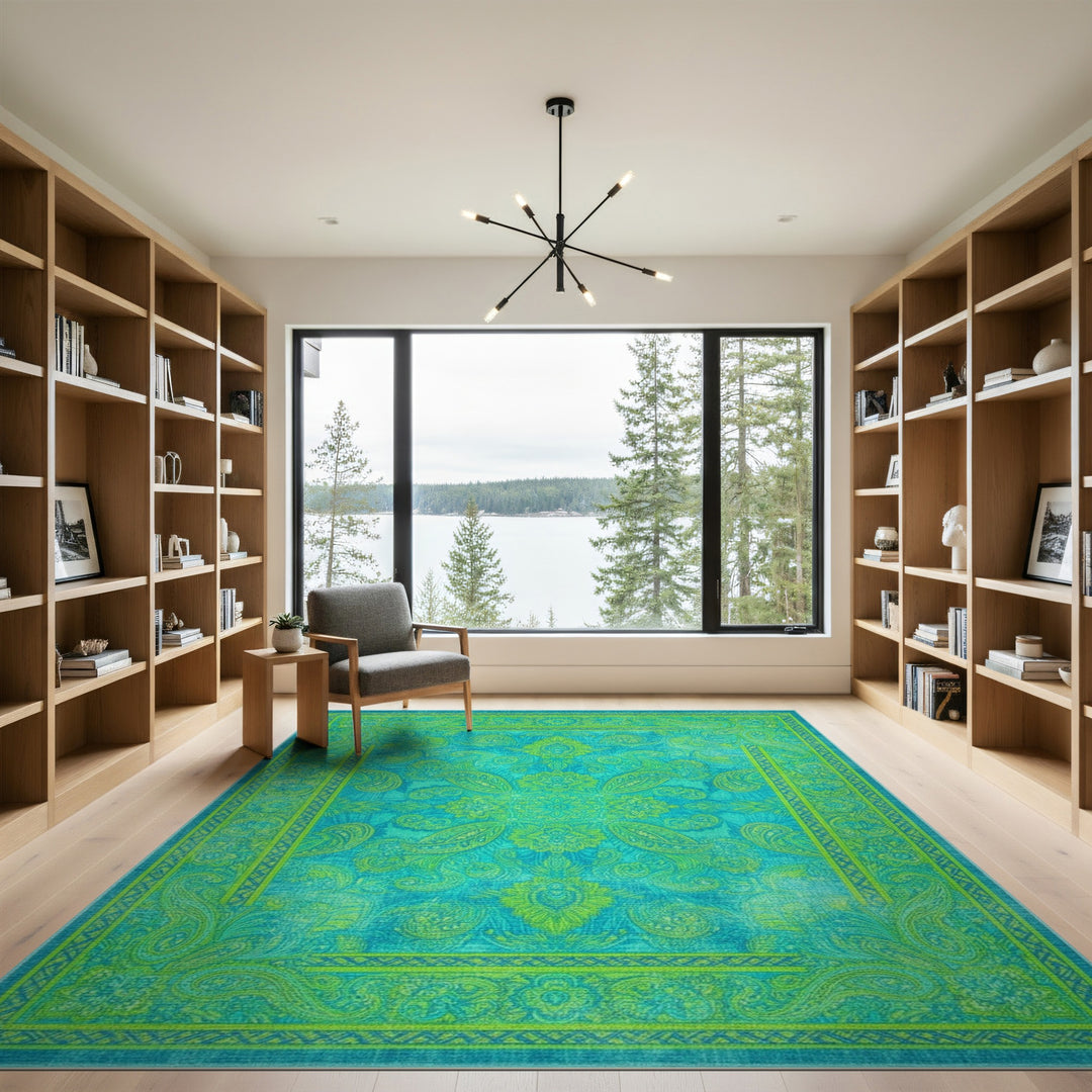 Vibrant Teal Paisley Medallion Area Rug