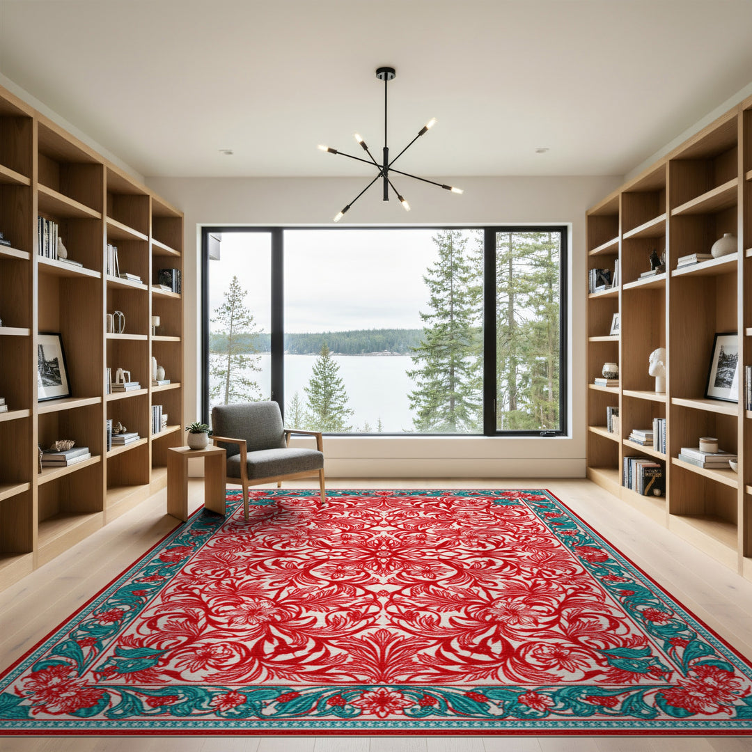 Red Floral Vintage Area Rug