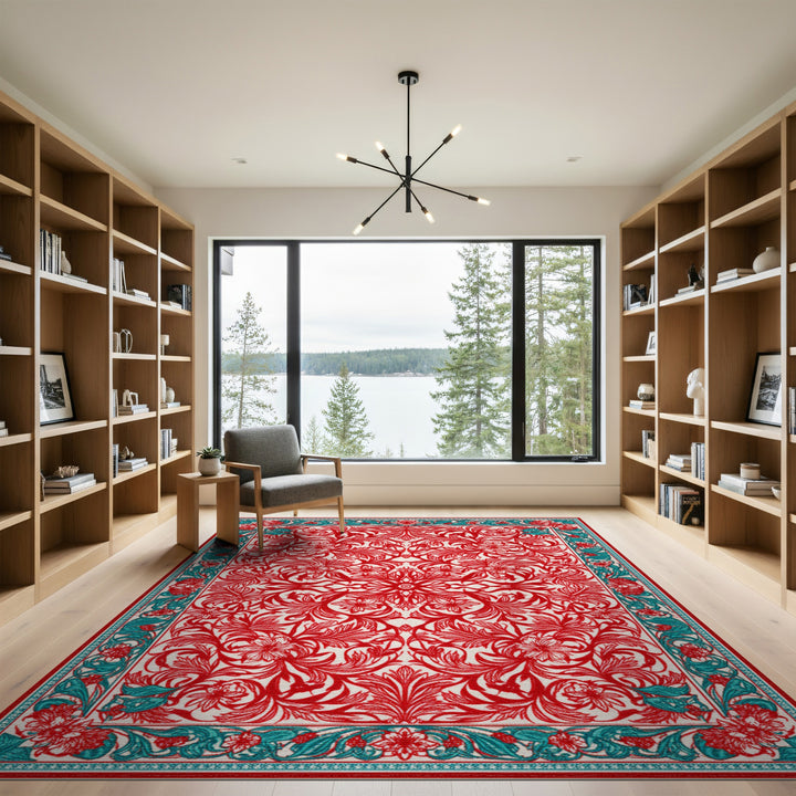 Red Floral Vintage Area Rug