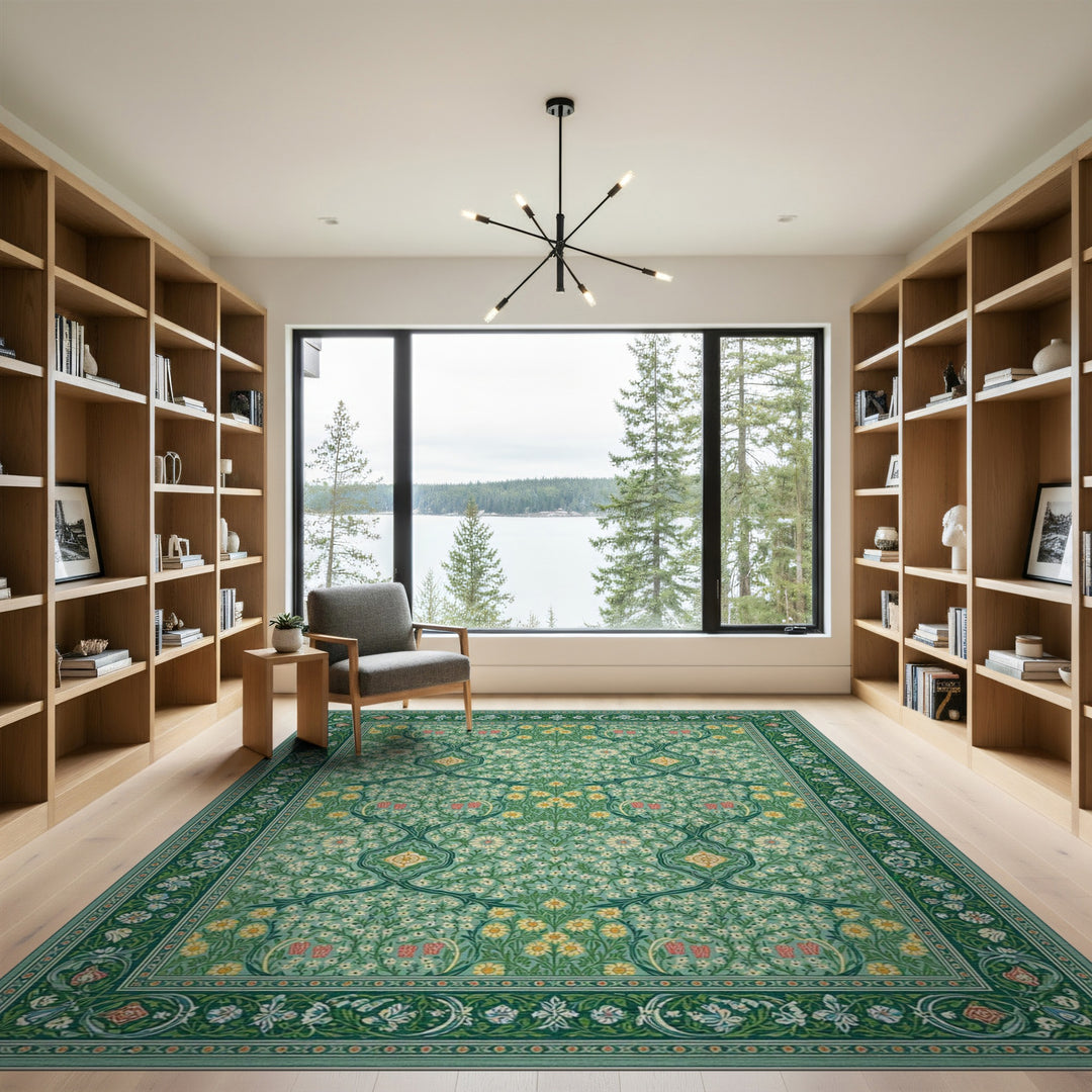 Green Floral Vintage Area Rug