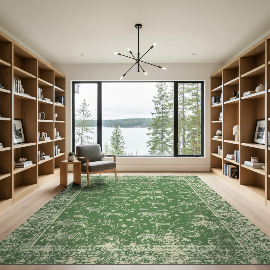 Green Zebra Floral Area Rug
