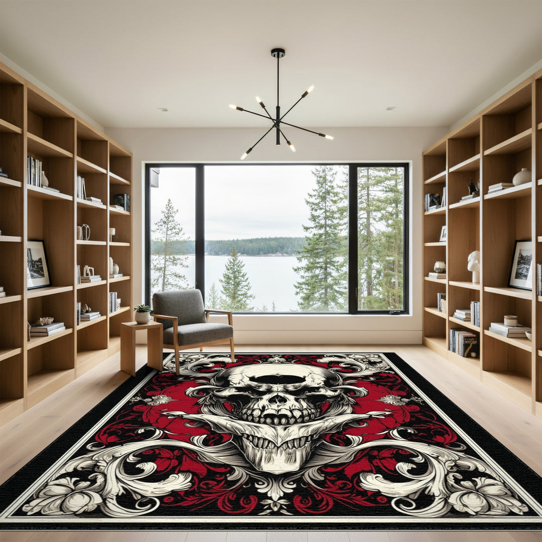 Skull and Crossbones Floral Area Rug