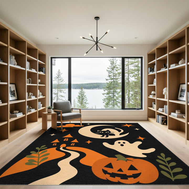 Halloween Black Cat Moon Kids Area Rug