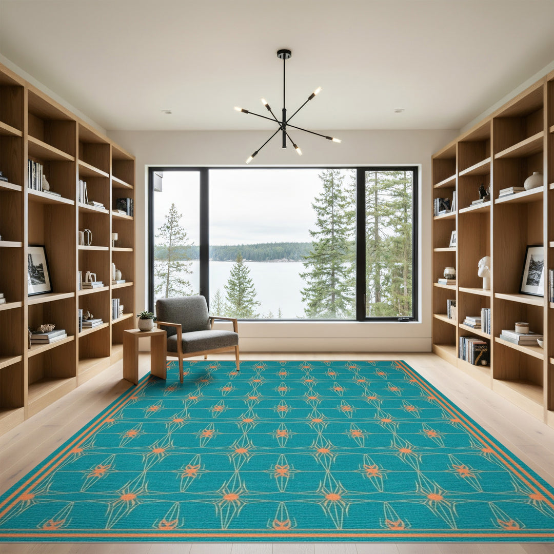 Blue and Teal Geometric Starburst Area Rug