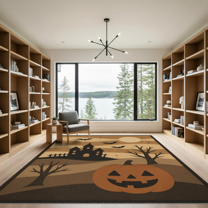 Halloween Haunted Castle Pumpkin Area Rug