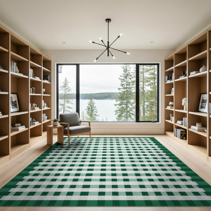 Geometric Modern Gingham Green Gingham Checkered Area Rug