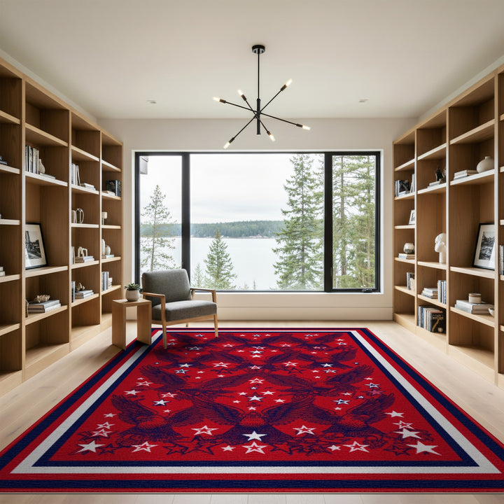 Patriotic Eagle Stars Red Area Rug