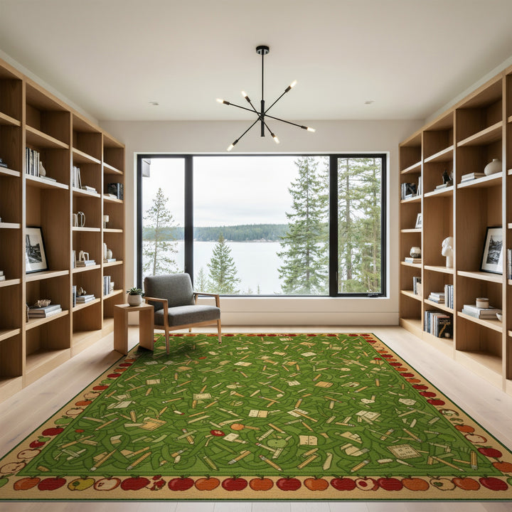 Green Apple Pencil Kids Area Rug