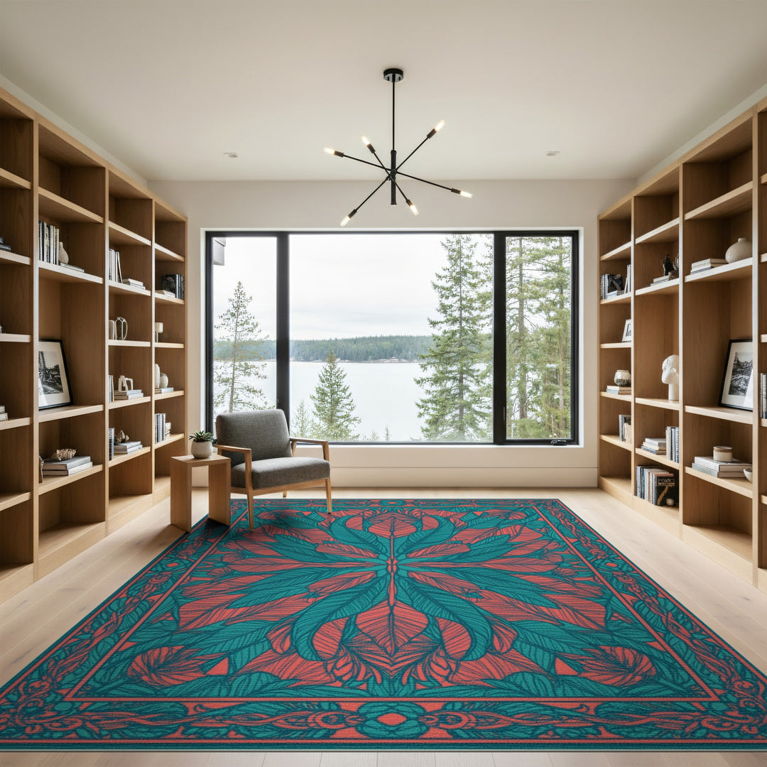 Teal Leaf Medallion Area Rug