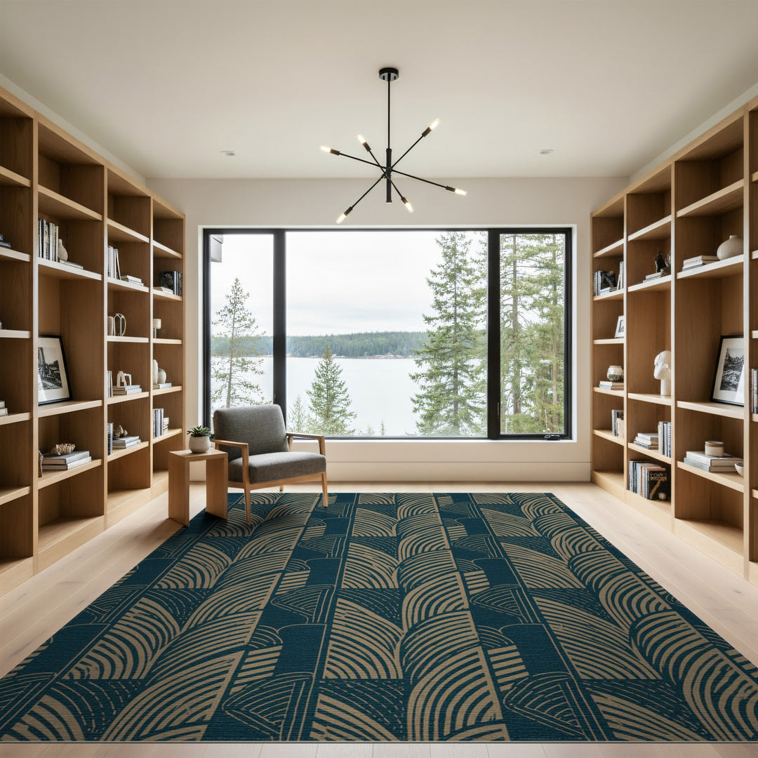 Teal Geometric Fan Area Rug