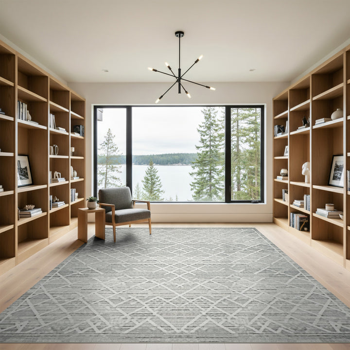 Grey Geometric Lattice Washable Area Rug