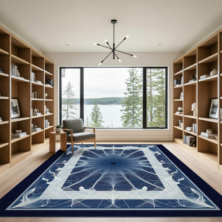 Blue Geometric Symmetry Area Rug
