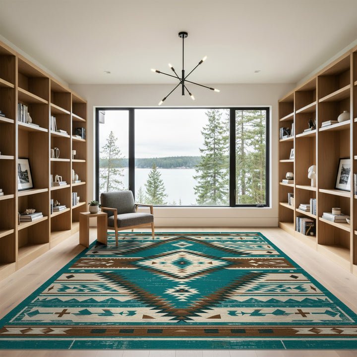 Southwestern Distressed Teal Southwestern Area Rug