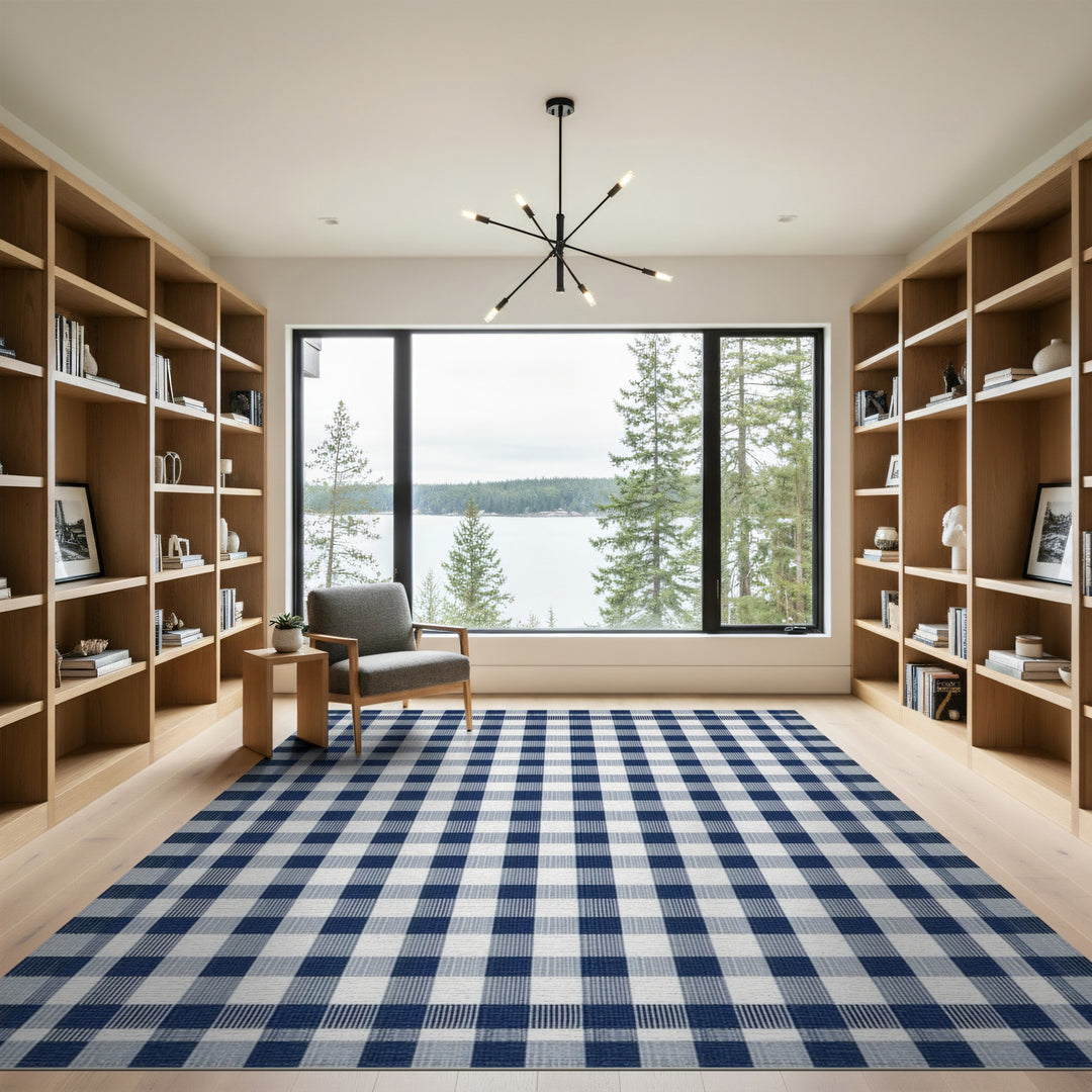 Geometric Modern Blue Checkered Gingham Area Rug
