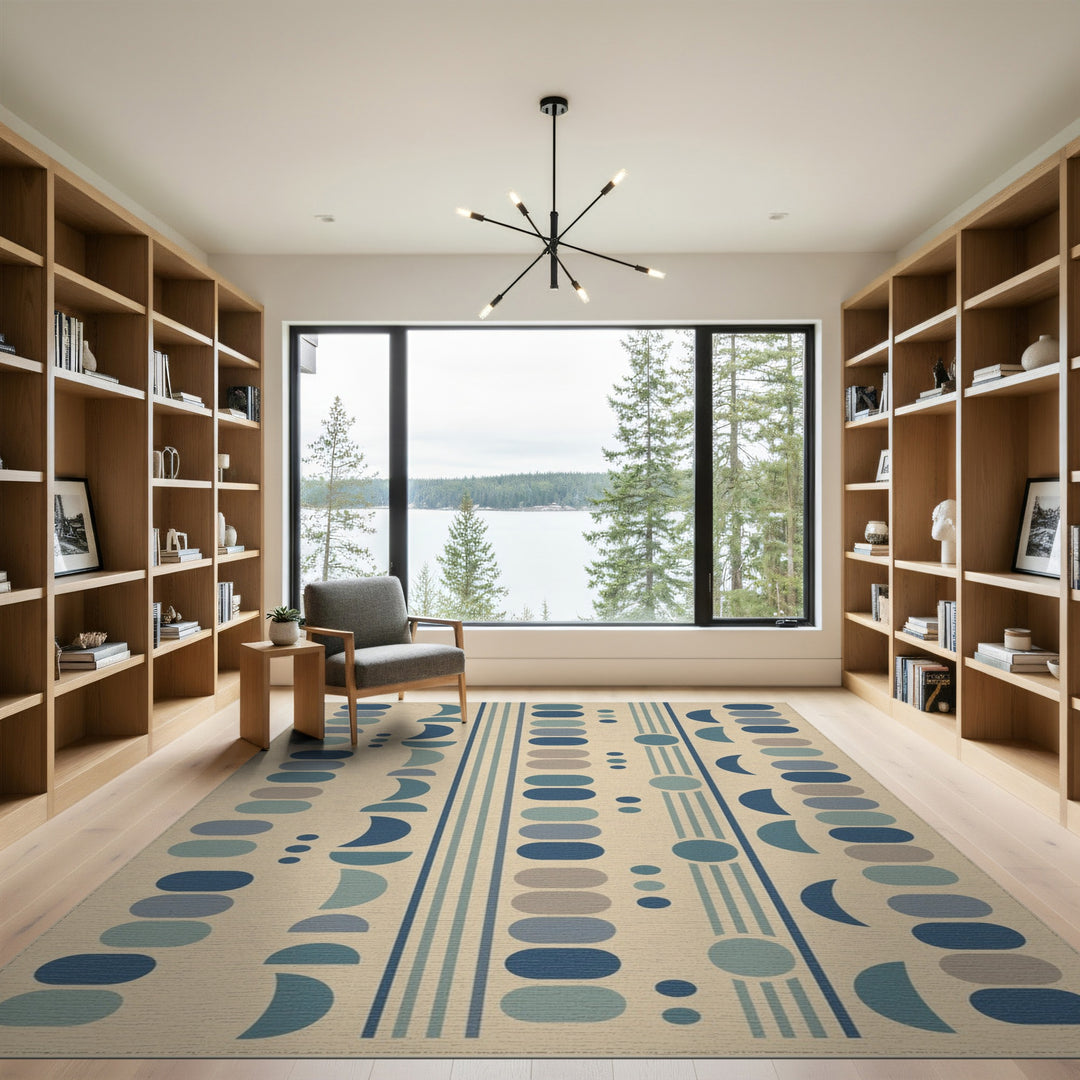 Blue Teal Geometric Oval Area Rug