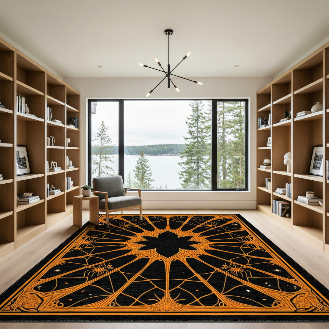 Orange Spider Web Symmetrical Area Rug