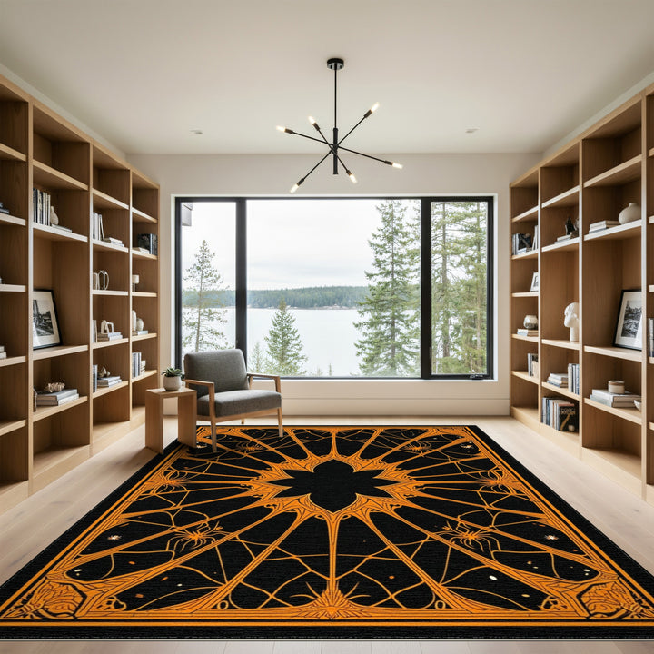 Orange Spider Web Symmetrical Area Rug