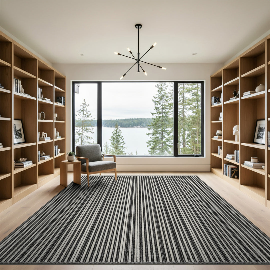 Black White Striped Geometric Area Rug