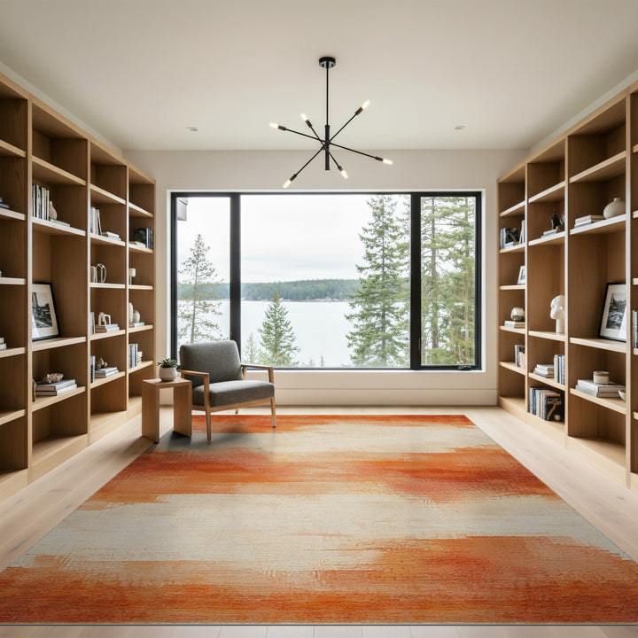 Warm Orange Abstract Washable Area Rug