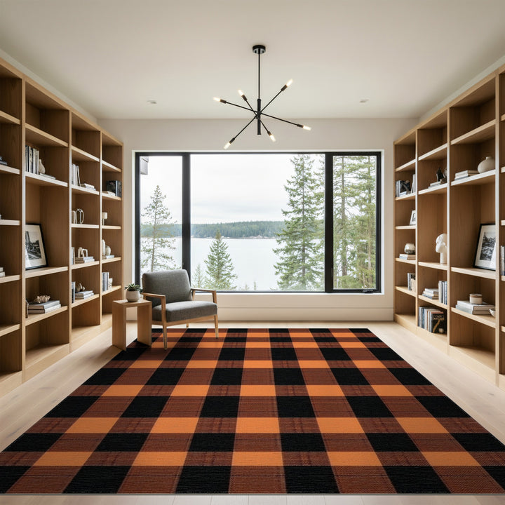 Orange Checkered Area Rug
