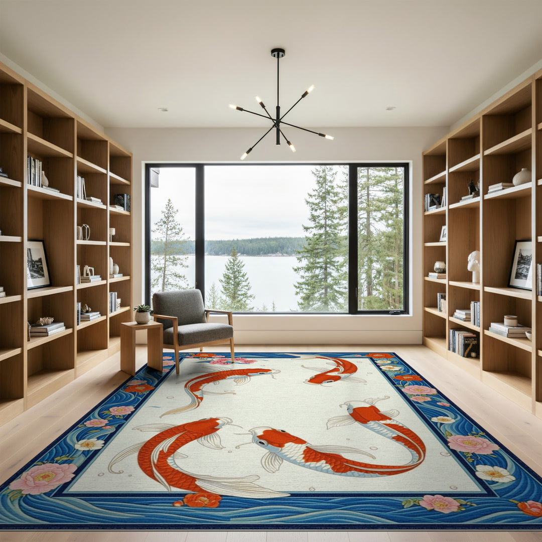 Koi Fish Floral Wave Area Rug
