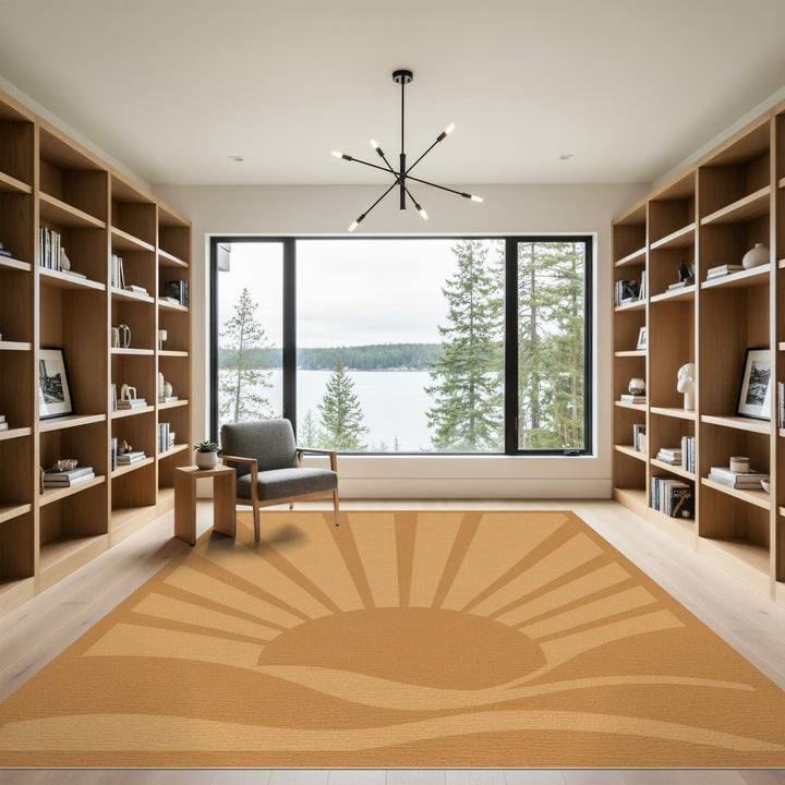 Sunburst Waves Brown Washable Area Rug