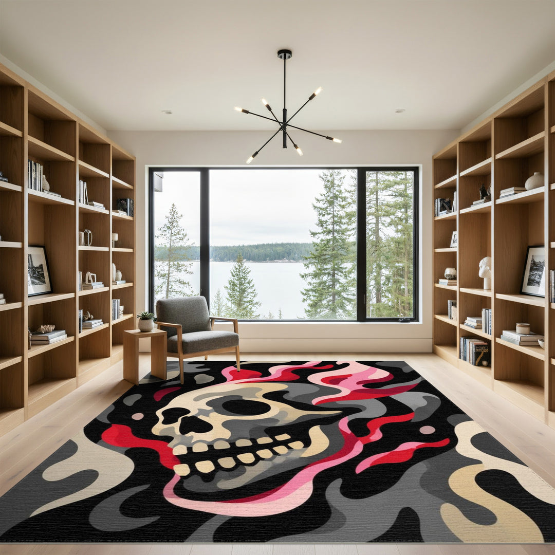 Skull Flame Washable Area Rug