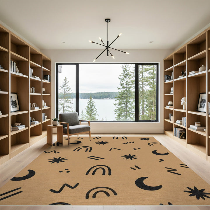 Boho Abstract Area Rug in Brown Tan