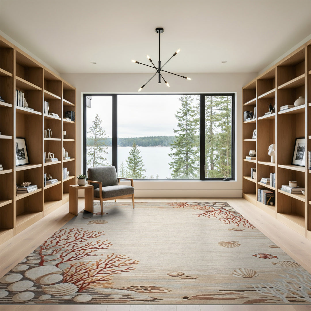 Beige Coastal Coral Seashell Area Rug