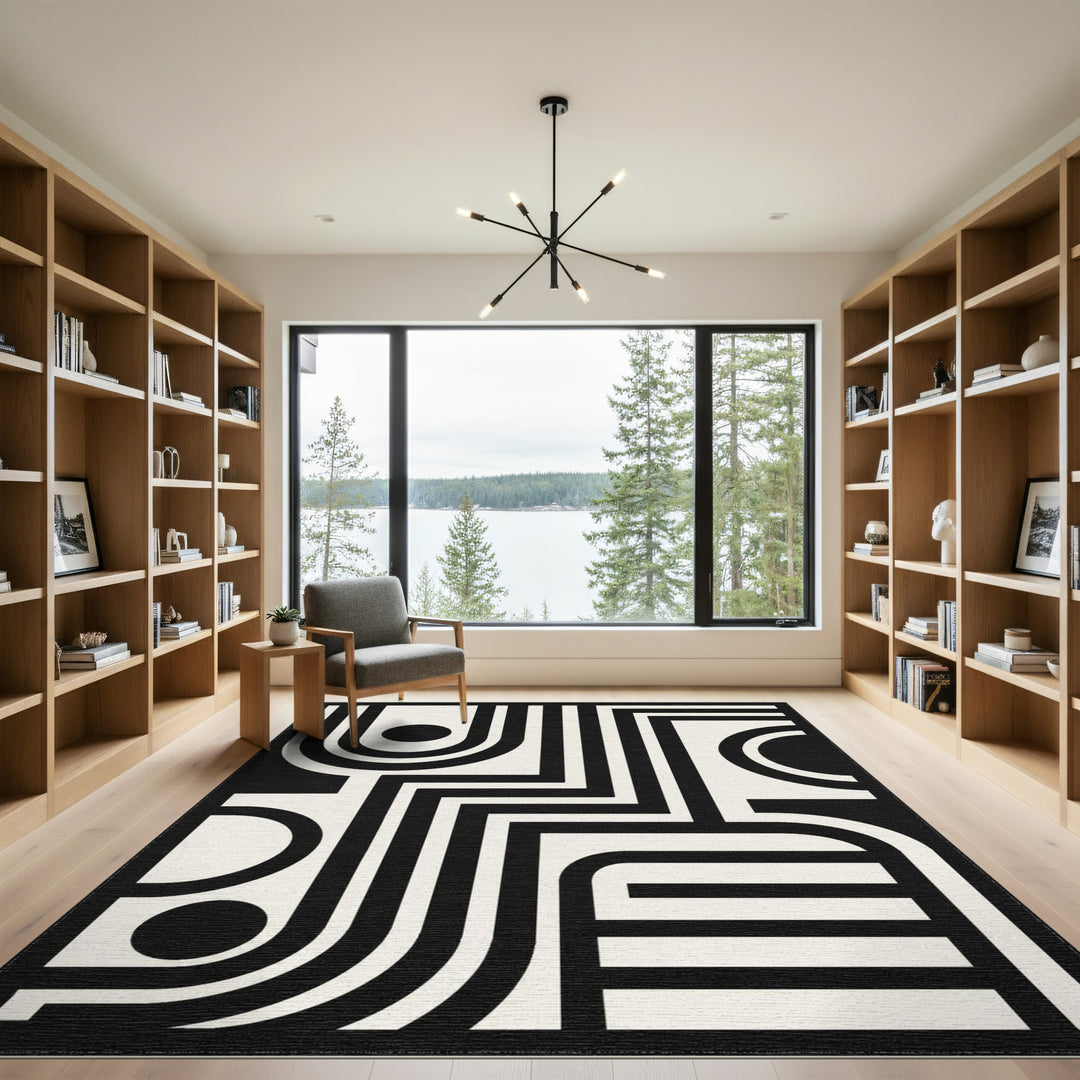Bold Black White Geometric Area Rug